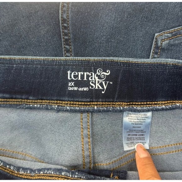 Terra & Sky Womens Plus Size 2X (20W-22W) Dark Wash Stretch Pull On Denim Jeans - Picture 3 of 11